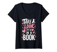 Femme Lire des Livres, jetez Un œil, C'est dans Le cœur d'un Lecteur de Livres T-Shirt avec Col en V