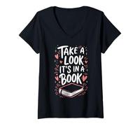 Femme Lire des Livres Les cœurs jettent Un Coup d'œil, C'est dans Un Lecteur de Livres T-Shirt avec Col en V