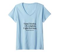 Femme Lire des Livres. Soulevez des Poids. Combattez Les fascistes (Vintage) T-Shirt avec Col en V