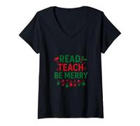 Femme Lire, enseigner, être Joyeux - Édition Festive pour Enseignants T-Shirt avec Col en V