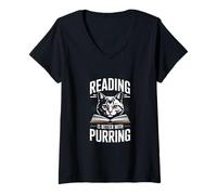 Femme Lire est Mieux avec ronronner l'amour du Chat T-Shirt avec Col en V