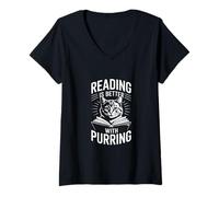 Femme Lire est Mieux avec ronronner l'amour du Chat T-Shirt avec Col en V