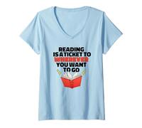 Femme Lire EST Un Ticket pour OÙ Vous Voulez Aller Reader Meme T-Shirt avec Col en V