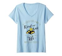 Femme Lire et Tricoter en même Temps T-Shirt avec Col en V