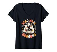 Femme Lire la Suite de Boooks Cute Ghost Book Lover Librarian Halloween T-Shirt avec Col en V