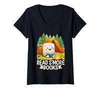 Femme Lire S'more Livres Funny Pun Camping Nature Lover T-Shirt avec Col en V