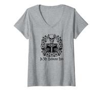 Femme Lire un squelette gothique à mon époque livresque | Livres floraux gothiques T-Shirt avec Col en V
