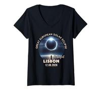 Femme Lisbon, Portugal Great European Solar Eclipse 2026 T-Shirt avec Col en V