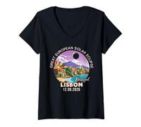 Femme Lisbon, Portugal Great European Solar Eclipse 2026 T-Shirt avec Col en V
