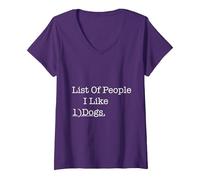 Femme List of People I Like Dogs Funny Dog Owner Thé T-Shirt avec Col en V, Violet, S