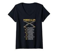 Femme Liste Historique de la Campagne des batailles de la Guerre Civile de Robert E Lee T-Shirt avec Col en V