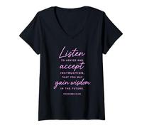 Femme Listen to Advice Gain Wisdom Proverbs 19:20 Bible des Écritures T-Shirt avec Col en V