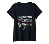 Femme Listen To The Wind It Talks, Listen To The Silence T-Shirt avec Col en V