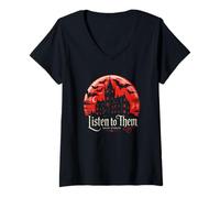 Femme Listen to Them - Citation de Bram Stoker Vampire Dracula T-Shirt avec Col en V