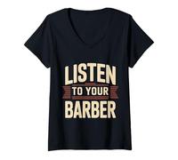 Femme Listen to Your Barber - T-Shirt avec Col en V