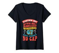 Femme Listen Up Rizzlers Sigma 67 Aura Energy Six Seven Alpha Gen T-Shirt avec Col en V