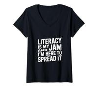 Femme Literacy is My Jam and I'm Here to Spread It |- T-Shirt avec Col en V