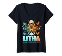 Femme Litha Protection Guérison Croissance Wicca Wiccan Païen Paganisme T-Shirt avec Col en V