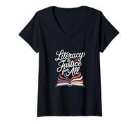 Femme Littératie et Justice pour Tous Les Amateurs de Livres Ban Reader Library T-Shirt avec Col en V