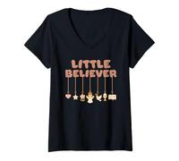 Femme Little Believer Enfant Chrétien Mignon Enfant Boho Christianisme T-Shirt avec Col en V