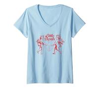 Femme Little Devils Cupid Valentine Aesthetic T-Shirt avec Col en V