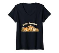 Femme Little Explorer Renard, cerf, Chouette, Champignon, Amis de la forêt T-Shirt avec Col en V