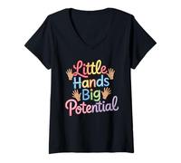 Femme Little Hands Big Potential Fierté des Enfants Leaders T-Shirt avec Col en V
