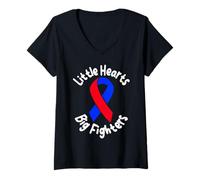 Femme Little Hearts Big Fighters Support de Sensibilisation CHD T-Shirt avec Col en V