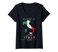 Femme Little Italy New York Carte Italienne Souvenir Vintage T-Shirt avec Col en V
