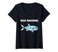 Femme Little Mackerels Cute Fish Quote Simple Holy Mackerel T-Shirt avec Col en V
