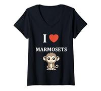 Femme Little Marmosets Monkey Animals Funny i Love Marmoset T-Shirt avec Col en V