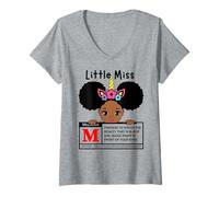 Femme Little Miss Black Girl Magic Melanin M Avertissement Cute Girls T-Shirt avec Col en V