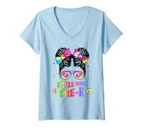 Femme Little Miss Prek Chignon en désordre tie Dye Retour à l'école Filles T-Shirt avec Col en V