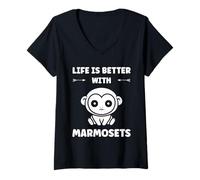 Femme Little Monkey Marmoset Life is Better with Marmosets T-Shirt avec Col en V