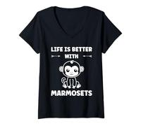 Femme Little Monkey Marmoset Life is Better with Marmosets T-Shirt avec Col en V