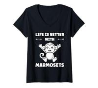 Femme Little Monkey Marmoset Life is Better with Marmosets T-Shirt avec Col en V