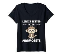 Femme Little Monkey Marmoset Life is Better with Marmosets T-Shirt avec Col en V