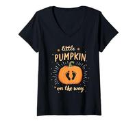 Femme Little Pumpkin on The Way Funny Halloween Party Grossesse T-Shirt avec Col en V