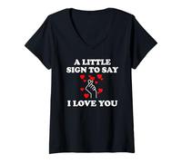 Femme Little Sign to Say I Love You Valentine Romantic Day Couples T-Shirt avec Col en V