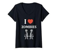 Femme Little Zombie Dead Halloween i Love Zombies T-Shirt avec Col en V