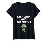 Femme Little Zombies Halloween Dead Eat Brains Zombie T-Shirt avec Col en V