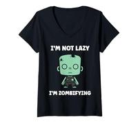 Femme Little Zombies Halloween Dead Not Lazy I'm a Zombie T-Shirt avec Col en V