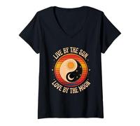 Femme Live by The Sun Love by The Moon T-Shirt avec Col en V
