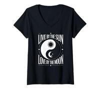 Femme Live by The Sun Love by The Moon T-Shirt avec Col en V