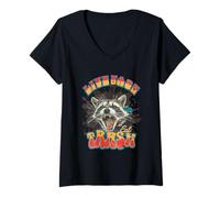 Femme Live Fast Eat Trash Humour Raton Laveur T-Shirt avec Col en V