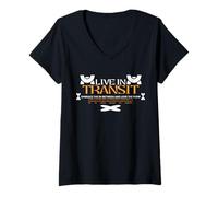 Femme Live in Transit - Urban Typography Streetwear T-Shirt avec Col en V