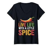 Femme Live Life with A Little Spice Chef Passion Culinaire T-Shirt avec Col en V