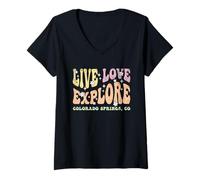Femme Live Love Explore Colorado Springs CO Style rétro T-Shirt avec Col en V