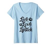 Femme Live Love Rouge à lèvres maquilleur Graphique T-Shirt avec Col en V