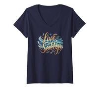 Femme Live Salty Coastal Design for Beach Lovers T-Shirt avec Col en V